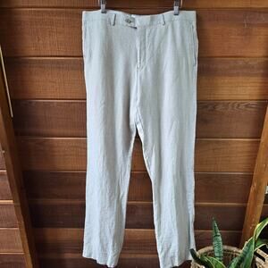 Nordstrom Men's Linen Pants 36W Flat Front Dress Trousers Beige Lightweight